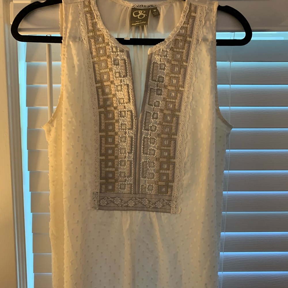 Anthropologie Embroidered Bib Sleeveless Top
